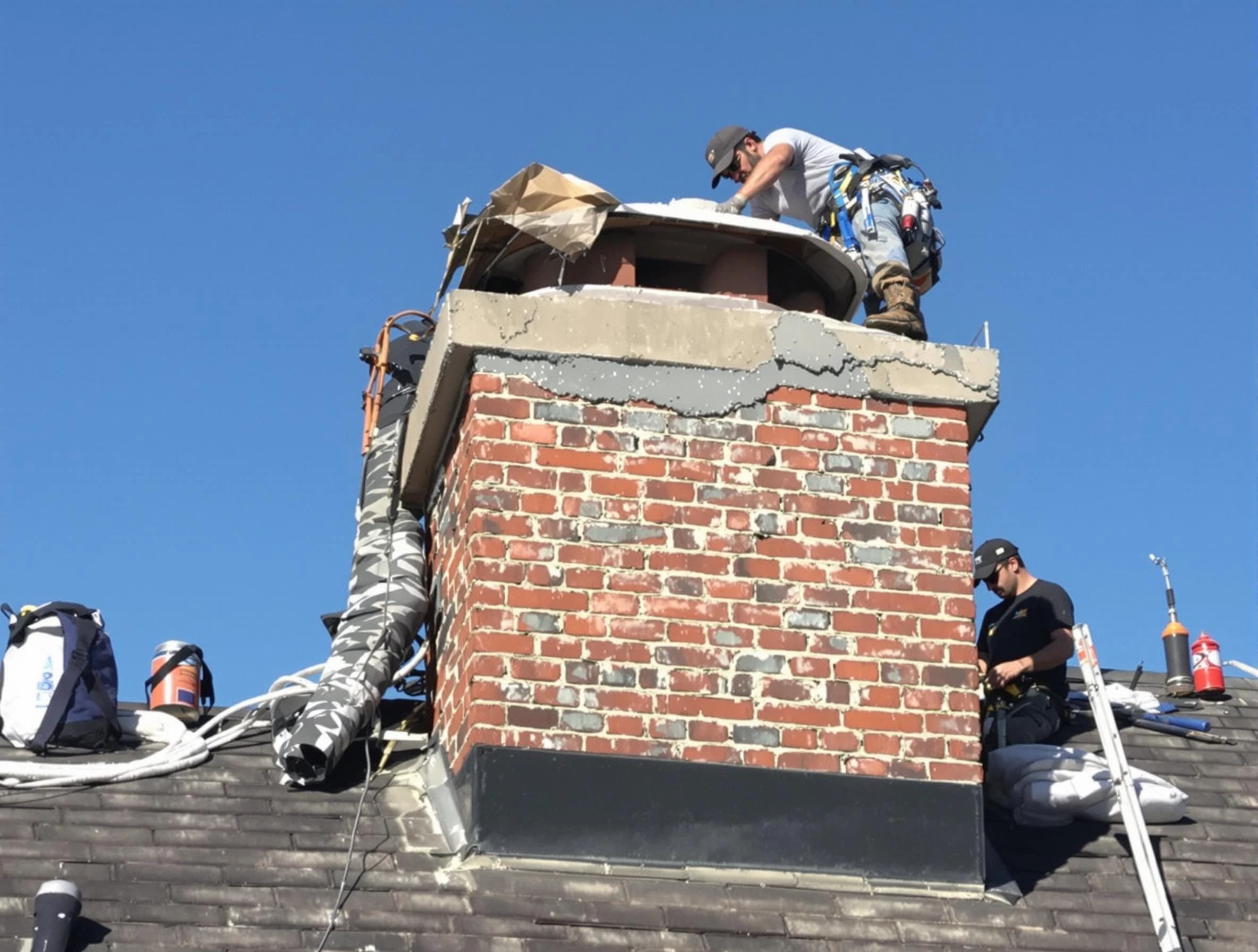Columbia Chimney Sweep installing a custom chimney crown in Columbia, TN