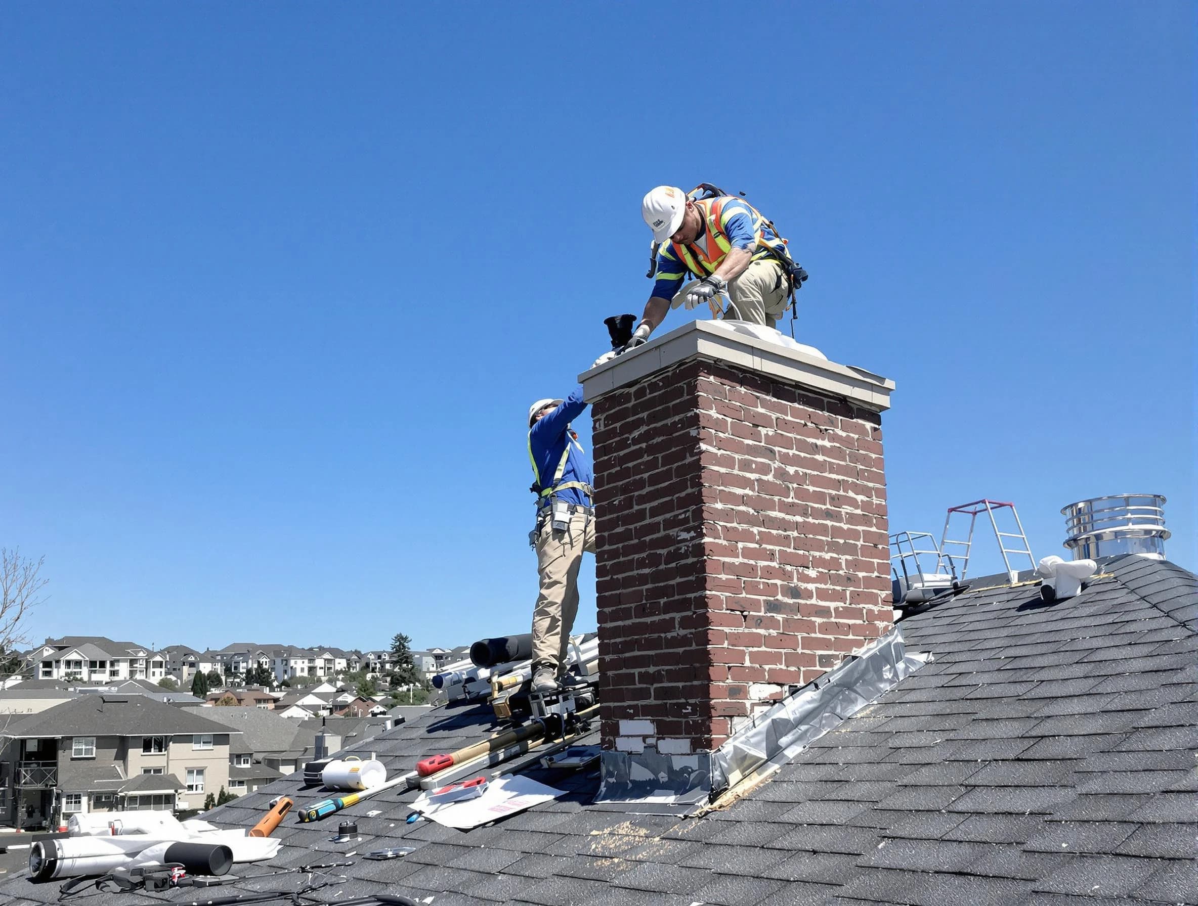 Columbia Chimney Sweep repairing a chimney crown in Columbia, TN