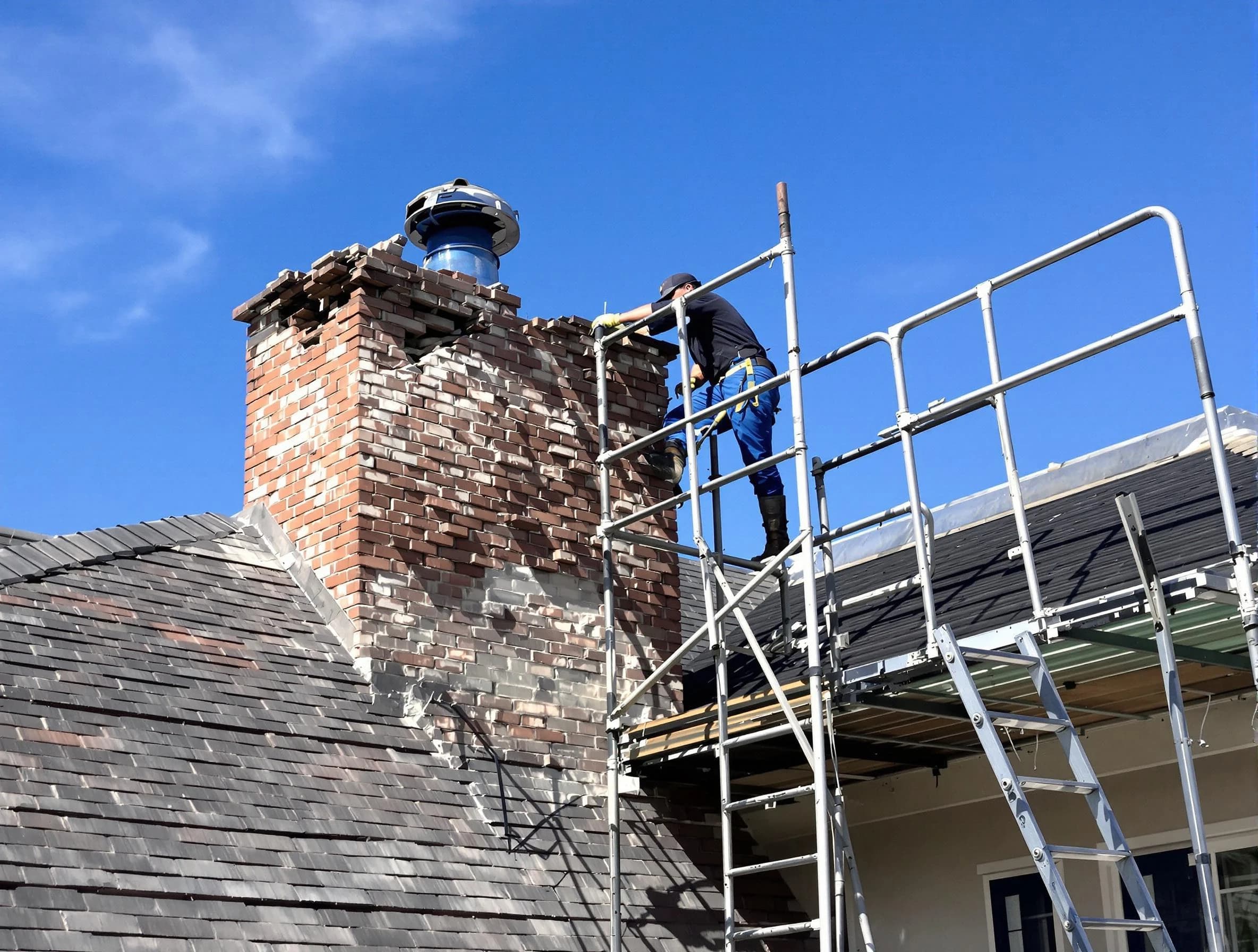 Rebuilding a chimney structure by Columbia Chimney Sweep in Columbia, TN