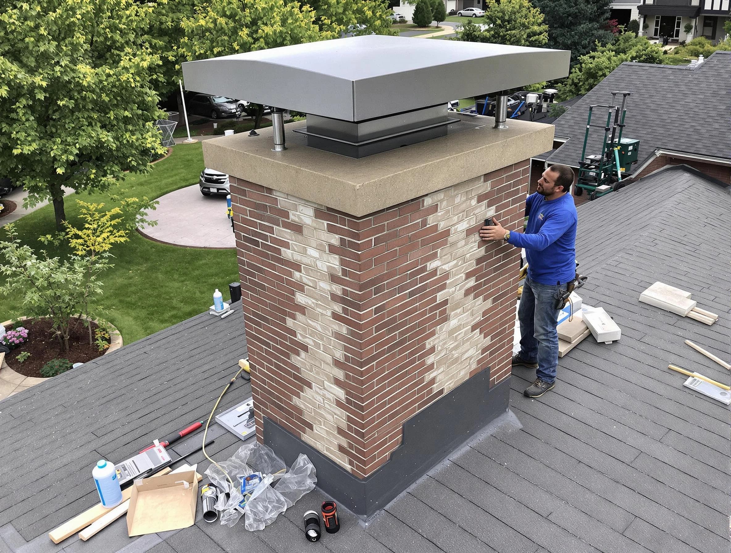 Columbia Chimney Sweep team working on a custom chimney remodel in Columbia, TN