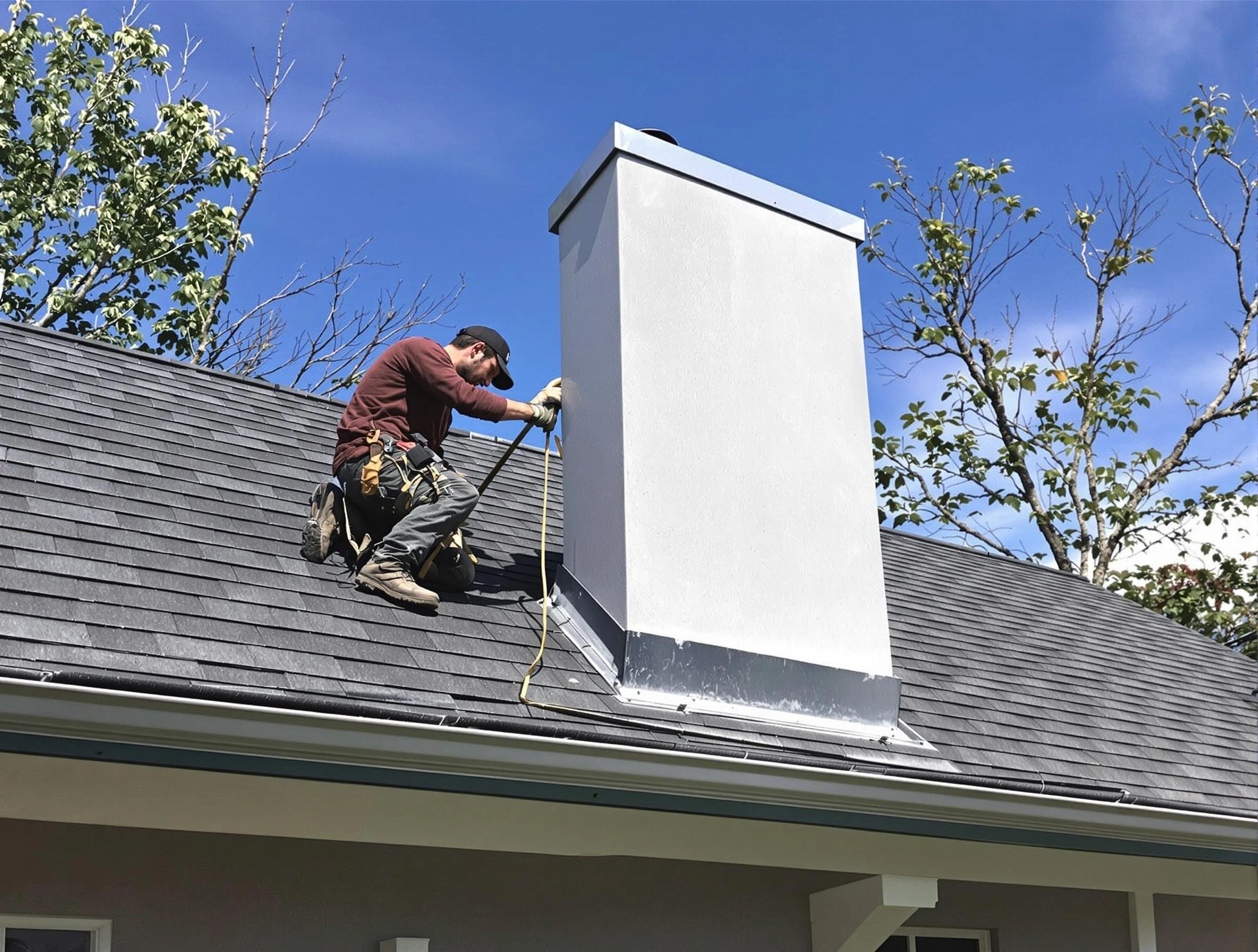Columbia Chimney Sweep team member finishing chimney construction in Columbia, TN
